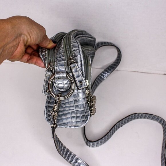 Kathy Van Zeeland Purse Shoulder Bag Faux Croc Embossed Leather Silver G… - Picture 3 of 7
